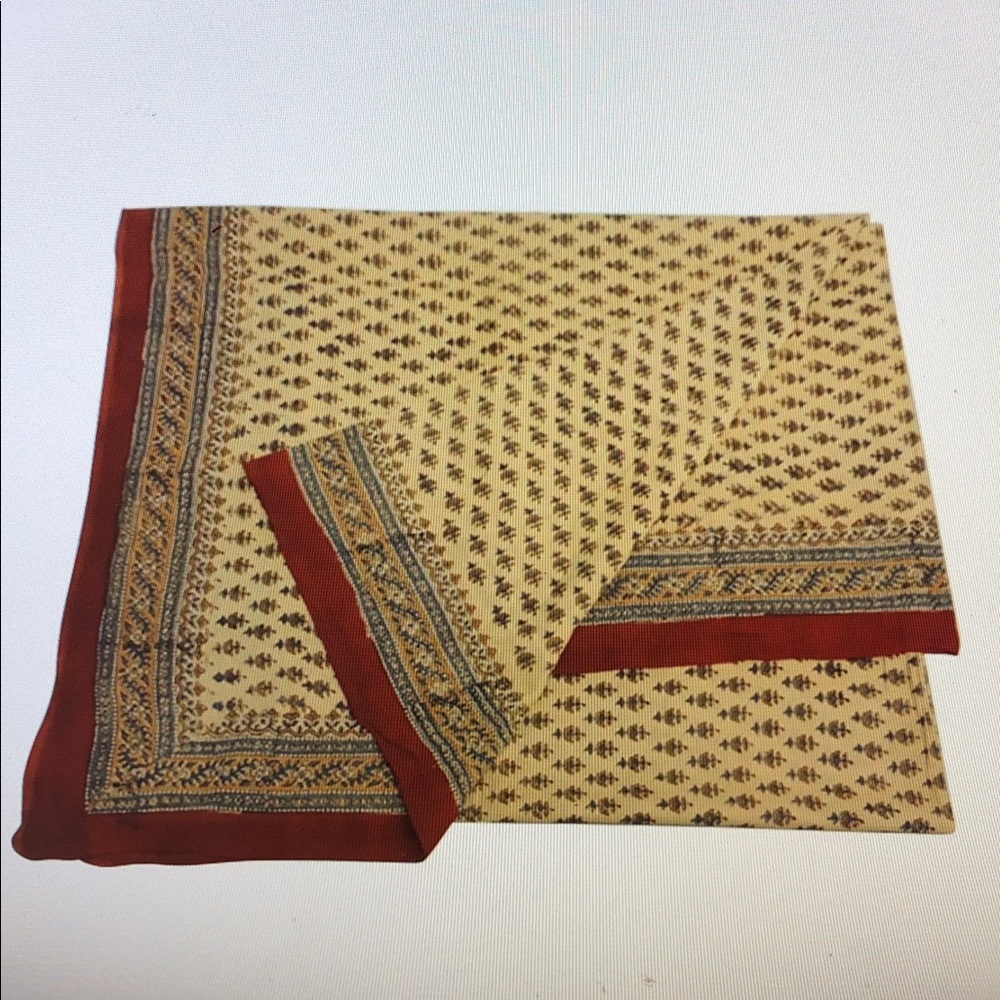 Patterned Beige and Red Sheer Indian Scarf